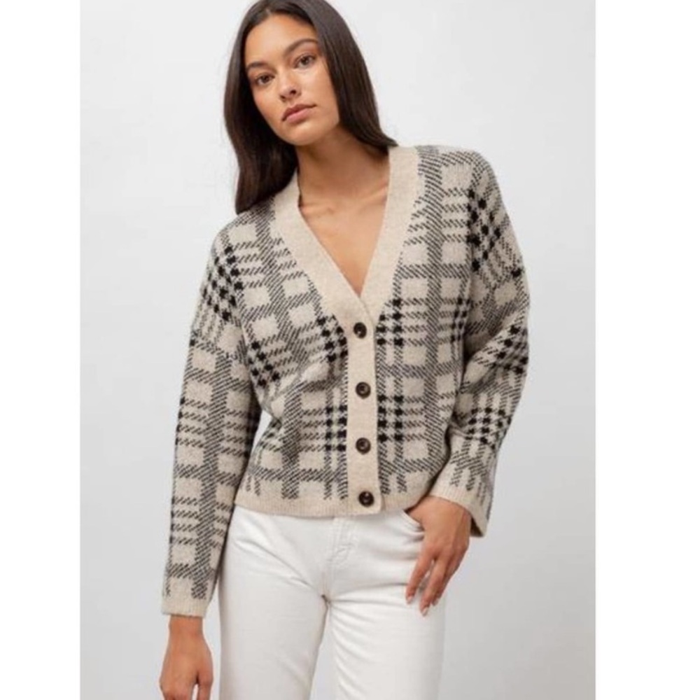 Rails Reese Cardigan in Wool Blend Oatmeal Black Plaid